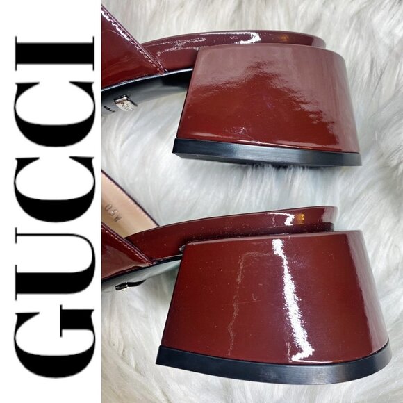 NWOT GUCCI Lexi Patent Leather Horsebit Accent Burgundy Slides, Size 35 - Picture 9 of 12